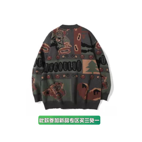 美式復古小熊毛衣男女秋冬季套頭潮牌寬松慵懶風情侶古著感針織衫 美式復古小熊毛衣男女秋冬季套頭潮牌寬松慵懶風情侶古著感針織衫