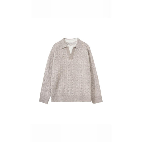 韓版假兩件翻領套頭針織衫長袖男秋季寬松純色休閒毛衣 韓版假兩件翻領套頭針織衫長袖男秋季寬松純色休閒毛衣