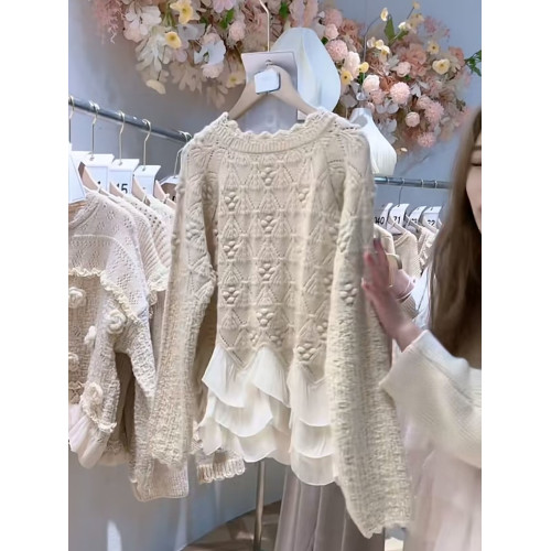 韓版小衆設計感荷葉邊針織衫女秋冬新款玫瑰提花洋氣減齡甜美毛衣 韓版小衆設計感荷葉邊針織衫女秋冬新款玫瑰提花洋氣減齡甜美毛衣