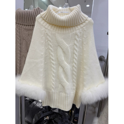 名媛風高領麻花套頭毛衣外套上衣女秋冬新款毛毛針織衫鬭篷披肩女