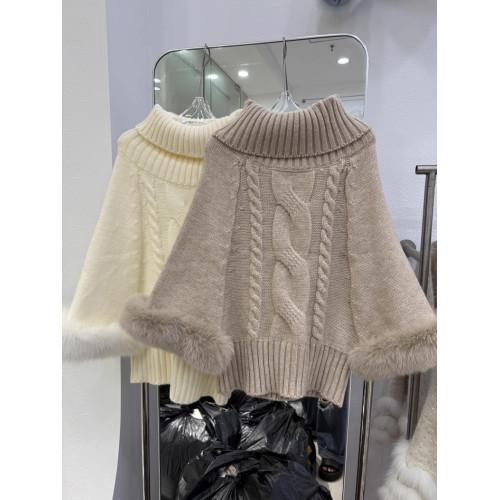 名媛風高領麻花套頭毛衣外套上衣女秋冬新款毛毛針織衫鬭篷披肩女