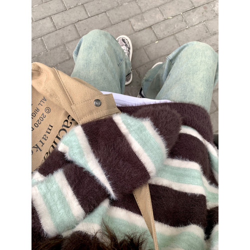 JIANYINZ軟糯溫柔粉色條紋慵懶風毛衣男女寬松復古ins甜辣針織衫 JIANYINZ軟糯溫柔粉色條紋慵懶風毛衣男女寬松復古ins甜辣針織衫