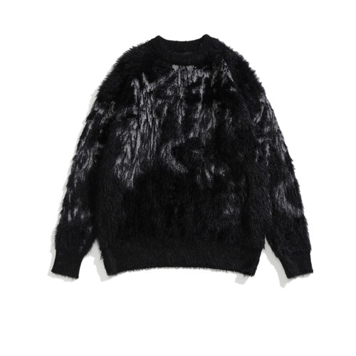 BMOB美式潮牌軟糯毛衣仿貂毛提花拼色紥染個性高級感歐美高街上衣 BMOB美式潮牌軟糯毛衣仿貂毛提花拼色紥染個性高級感歐美高街上衣