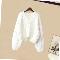 溫柔慵懶風短款不規則毛衣女2025春秋新款韓版潮系寬松破洞針織衫