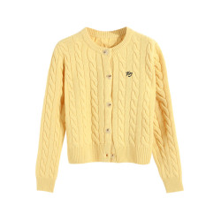 韓系復古短款上衣慵嬾高級感黃色針織開衫毛衣外套女秋冬2026新款