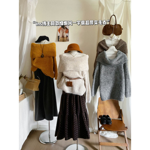 法式一字領可露肩加厚外穿毛衣女冬溫柔高級感絕美獨特超好看上衣 法式一字領可露肩加厚外穿毛衣女冬溫柔高級感絕美獨特超好看上衣