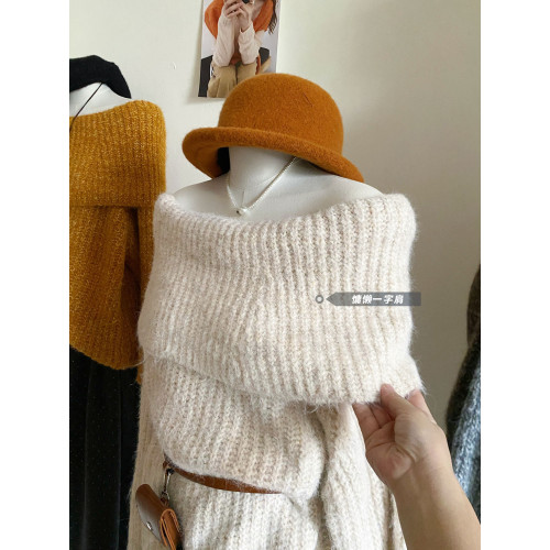 法式一字領可露肩加厚外穿毛衣女冬溫柔高級感絕美獨特超好看上衣 法式一字領可露肩加厚外穿毛衣女冬溫柔高級感絕美獨特超好看上衣