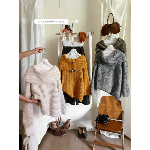 法式一字領可露肩加厚外穿毛衣女冬溫柔高級感絕美獨特超好看上衣 法式一字領可露肩加厚外穿毛衣女冬溫柔高級感絕美獨特超好看上衣