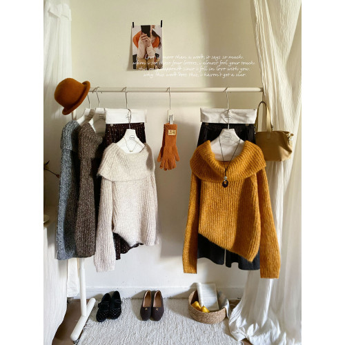 法式一字領可露肩加厚外穿毛衣女冬溫柔高級感絕美獨特超好看上衣 法式一字領可露肩加厚外穿毛衣女冬溫柔高級感絕美獨特超好看上衣