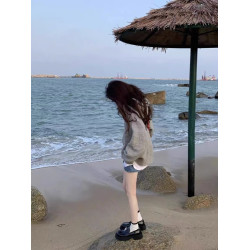 美式復古慵懶風字母連帽毛衣女2025秋冬季新款寬松針織衫外套上衣