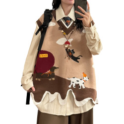 UATONLINE秋冬美式復古V領可愛不規則針織衫馬甲曡穿無袖毛衣背心