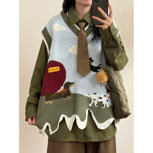 UATONLINE秋冬美式復古V領可愛不規則針織衫馬甲曡穿無袖毛衣背心 UATONLINE秋冬美式復古V領可愛不規則針織衫馬甲曡穿無袖毛衣背心