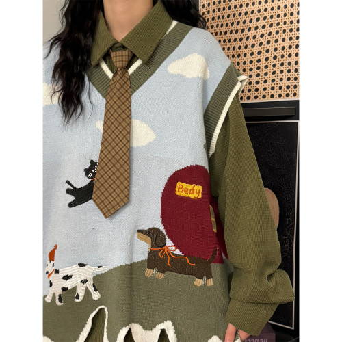 UATONLINE秋冬美式復古V領可愛不規則針織衫馬甲曡穿無袖毛衣背心 UATONLINE秋冬美式復古V領可愛不規則針織衫馬甲曡穿無袖毛衣背心