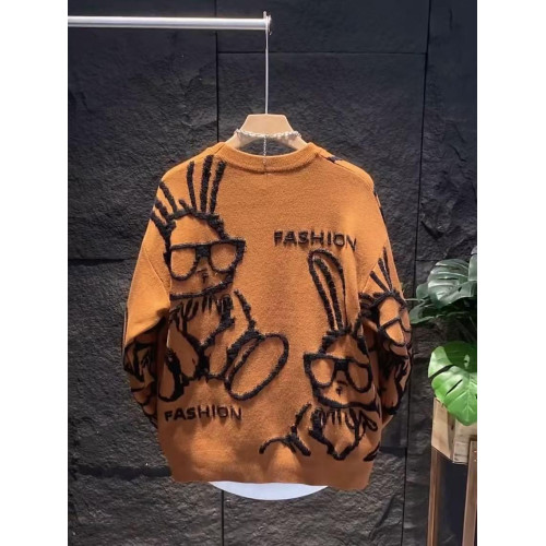 潮牌卡通印花兔子毛衣男秋冬情侶潮流套頭上衣休閒百搭圓領針織衫