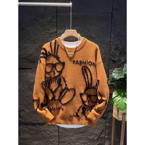 潮牌卡通印花兔子毛衣男秋冬情侶潮流套頭上衣休閒百搭圓領針織衫