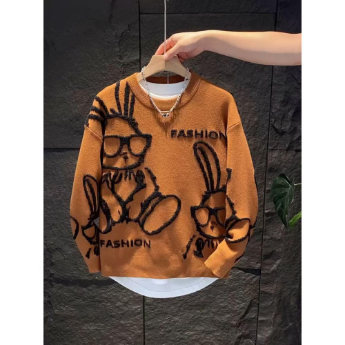 潮牌卡通印花兔子毛衣男秋冬情侶潮流套頭上衣休閒百搭圓領針織衫