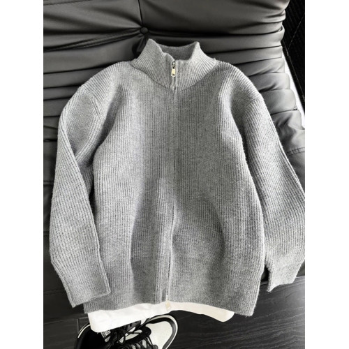 cleanfit灰色拉鍊毛衣男款秋冬慵嬾風加厚針織開衫外套高級感夾克