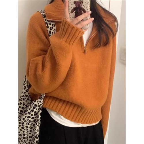 設計感半拉鍊翻領套頭毛衣女秋冬新款韓系立領寬松氣質針織衫外穿 設計感半拉鍊翻領套頭毛衣女秋冬新款韓系立領寬松氣質針織衫外穿