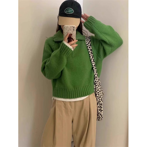 設計感半拉鍊翻領套頭毛衣女秋冬新款韓系立領寬松氣質針織衫外穿 設計感半拉鍊翻領套頭毛衣女秋冬新款韓系立領寬松氣質針織衫外穿