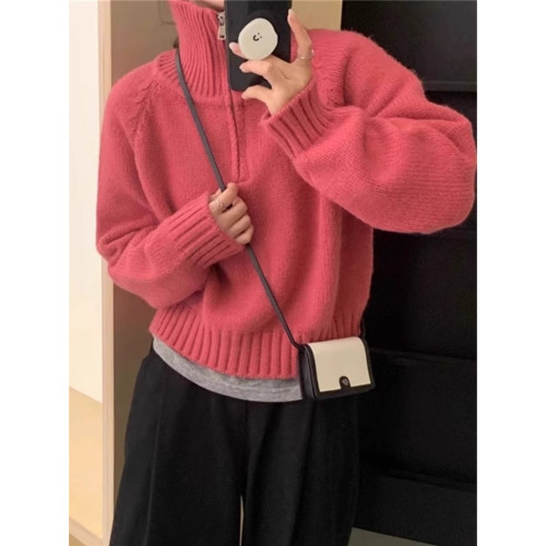 設計感半拉鍊翻領套頭毛衣女秋冬新款韓系立領寬松氣質針織衫外穿 設計感半拉鍊翻領套頭毛衣女秋冬新款韓系立領寬松氣質針織衫外穿