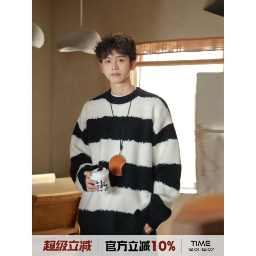 @港仔文藝男 條紋圓領毛衣男冬季新款秋冬男生慵懶內搭針織衫男款 @港仔文藝男 條紋圓領毛衣男冬季新款秋冬男生慵懶內搭針織衫男款