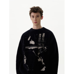 MADWITCH秋冬新款復古提花毛衣針織衫男女寬松小衆設計感情侶上衣