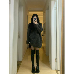 韓系慵懶風軟糯高領中長款毛衣女秋冬季小個子高級感百搭寬松上衣