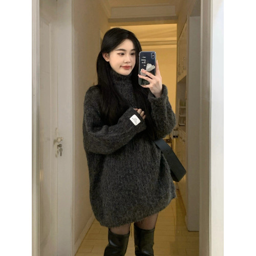 韓系慵懶風軟糯高領中長款毛衣女秋冬季小個子高級感百搭寬松上衣 韓系慵懶風軟糯高領中長款毛衣女秋冬季小個子高級感百搭寬松上衣