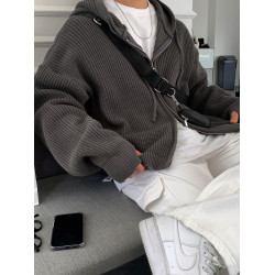 美式針織開衫毛衣外套男秋冬新款復古慵懶風潮牌百搭純色拉鍊線衣