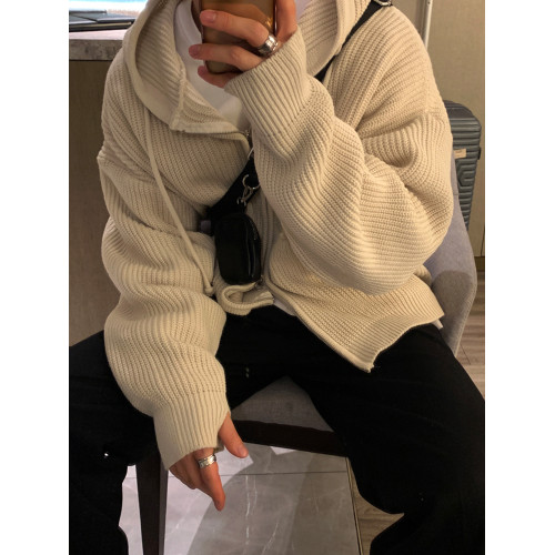 美式針織開衫毛衣外套男秋冬新款復古慵懶風潮牌百搭純色拉鍊線衣