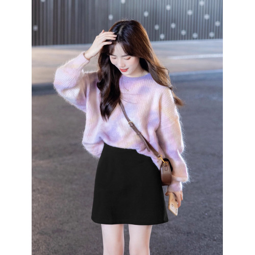 紫色高級感紥染打底毛衣女士秋冬季新款慵懶風外穿長袖針織衫上衣 紫色高級感紥染打底毛衣女士秋冬季新款慵懶風外穿長袖針織衫上衣