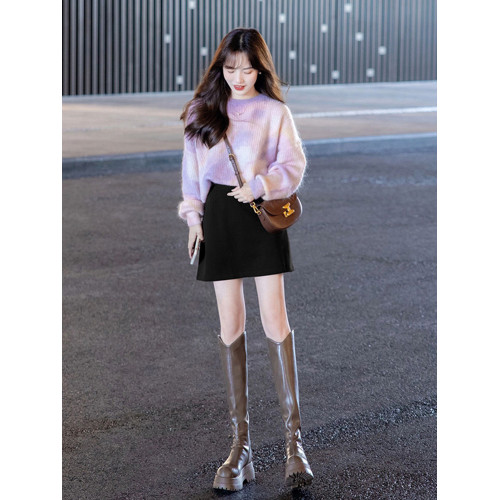 紫色高級感紥染打底毛衣女士秋冬季新款慵懶風外穿長袖針織衫上衣 紫色高級感紥染打底毛衣女士秋冬季新款慵懶風外穿長袖針織衫上衣