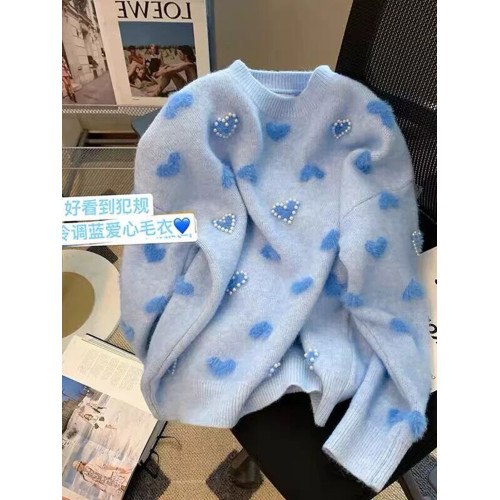 釘珠愛心毛衣女秋冬季一體加絨寬松軟糯針織衫溫柔風套頭圓領上衣 釘珠愛心毛衣女秋冬季一體加絨寬松軟糯針織衫溫柔風套頭圓領上衣