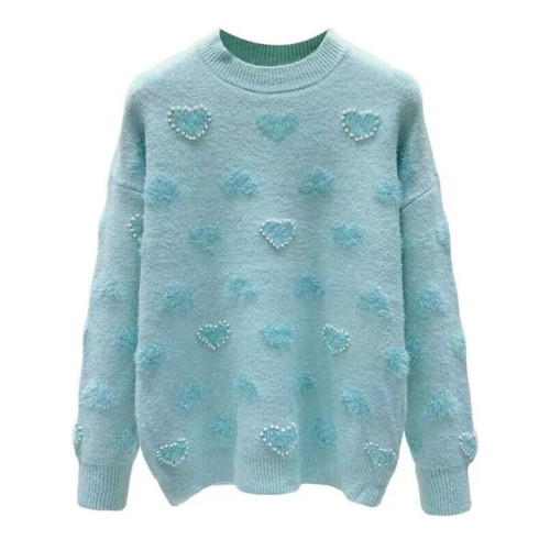 釘珠愛心毛衣女秋冬季一體加絨寬松軟糯針織衫溫柔風套頭圓領上衣 釘珠愛心毛衣女秋冬季一體加絨寬松軟糯針織衫溫柔風套頭圓領上衣