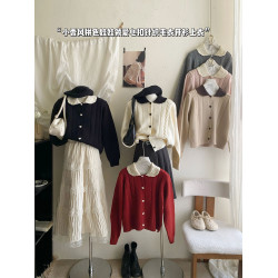 韓系復古撞色娃娃領長袖毛衣女秋冬小衆溫柔甜美氣質針織外穿上衣