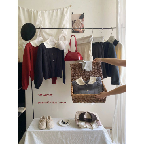 韓系復古撞色娃娃領長袖毛衣女秋冬小衆溫柔甜美氣質針織外穿上衣