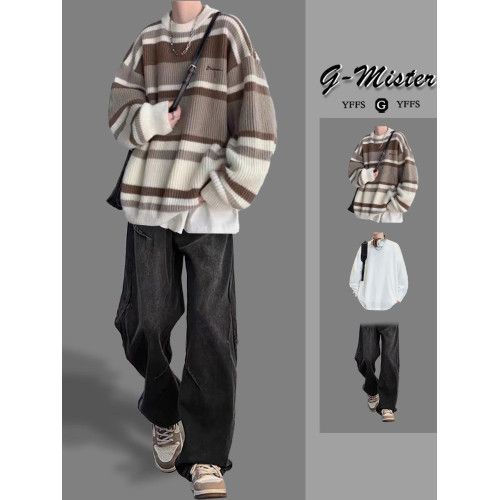 針織毛衣男秋冬季2024新款內搭打底韓系慵懶風青少年寬松線衣外套 針織毛衣男秋冬季2024新款內搭打底韓系慵懶風青少年寬松線衣外套