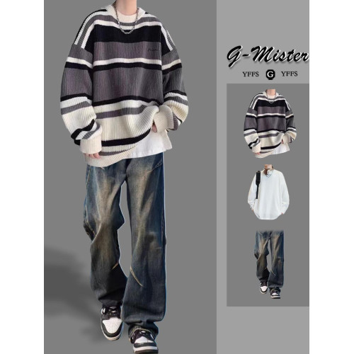 針織毛衣男秋冬季2024新款內搭打底韓系慵懶風青少年寬松線衣外套 針織毛衣男秋冬季2024新款內搭打底韓系慵懶風青少年寬松線衣外套