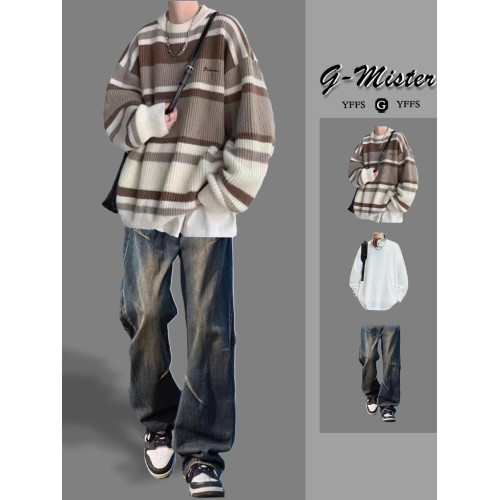 針織毛衣男秋冬季2024新款內搭打底韓系慵懶風青少年寬松線衣外套 針織毛衣男秋冬季2024新款內搭打底韓系慵懶風青少年寬松線衣外套