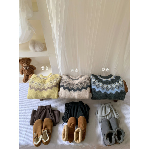 復古撞色提花獨特費爾島毛衣女秋冬季氛圍感寬松慵懶圓領針織上衣 復古撞色提花獨特費爾島毛衣女秋冬季氛圍感寬松慵懶圓領針織上衣