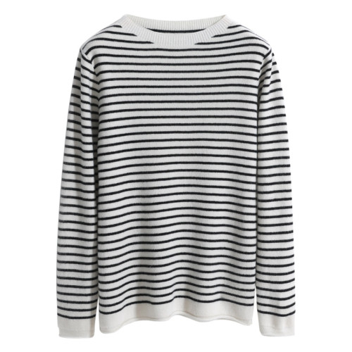 圓領條紋羊絨衫女2025秋冬新款撞色毛衣韓版寬松百搭針織打底長袖