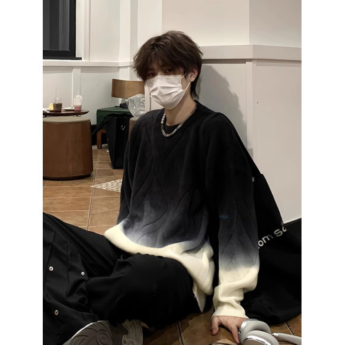 韓系慵懶風紥染漸變毛衣男冬季高級感痞帥針織衫美式男生圓領外套 韓系慵懶風紥染漸變毛衣男冬季高級感痞帥針織衫美式男生圓領外套