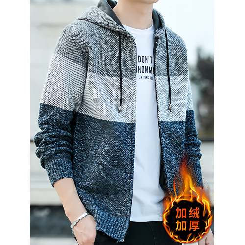 秋冬季新款男士連帽夾克加絨加厚時尚百搭針織開衫休閒毛衣外套潮 秋冬季新款男士連帽夾克加絨加厚時尚百搭針織開衫休閒毛衣外套潮