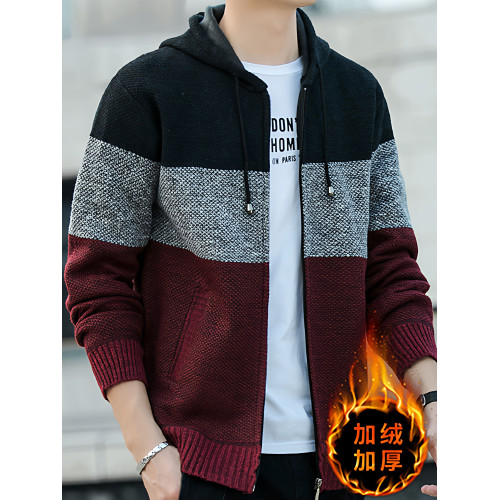 秋冬季新款男士連帽夾克加絨加厚時尚百搭針織開衫休閒毛衣外套潮 秋冬季新款男士連帽夾克加絨加厚時尚百搭針織開衫休閒毛衣外套潮