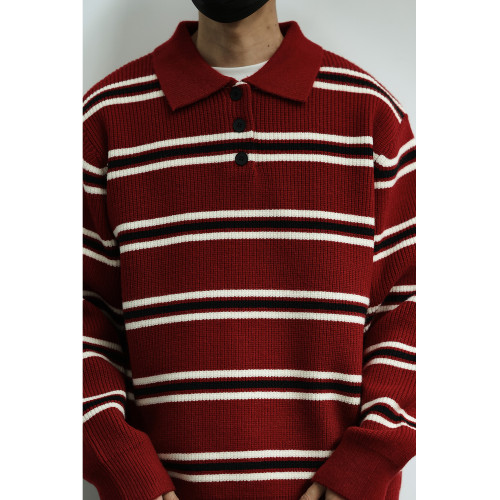 LH store 美式復古條紋POLO毛衣男秋寬松情侶翻領長袖針織衫上衣 LH store 美式復古條紋POLO毛衣男秋寬松情侶翻領長袖針織衫上衣