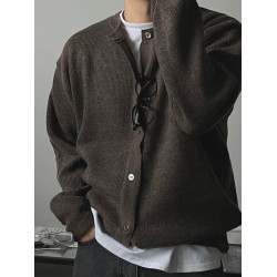 老錢風包芯紗針織開衫男圓領排釦長袖衛衣外套美式松弛感羊毛夾克