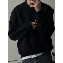 加厚圓領毛衣男款2025新款冬季慵懶風寬松高級感保暖針織衫線衣潮