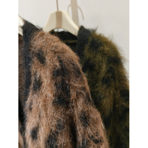 美式松弛感時髦豹紋毛衣外套女秋冬新款毛絨針織開衫慵懶寬松上衣