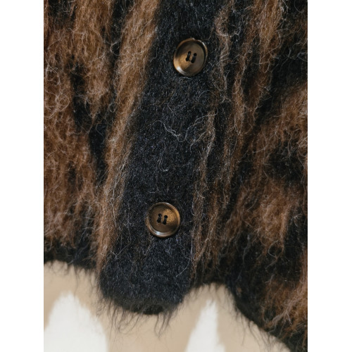 美式松弛感時髦豹紋毛衣外套女秋冬新款毛絨針織開衫慵懶寬松上衣