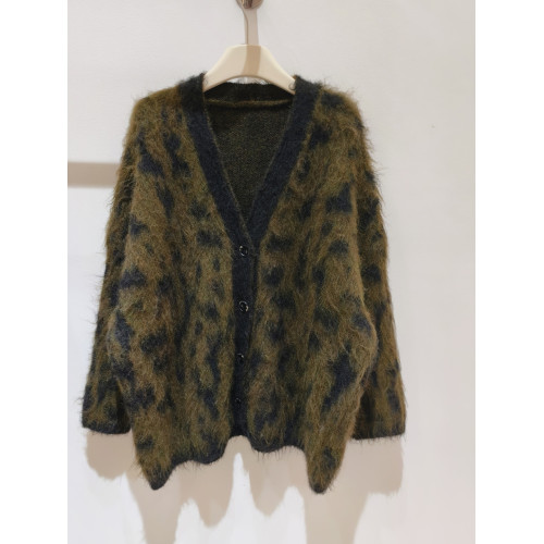 美式松弛感時髦豹紋毛衣外套女秋冬新款毛絨針織開衫慵懶寬松上衣